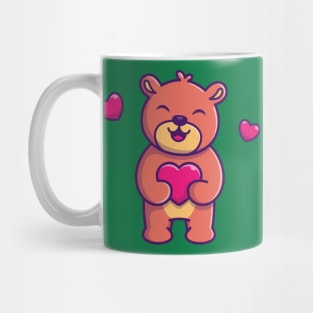 Cute Teddy Bear Holding Love Cartoon Mug